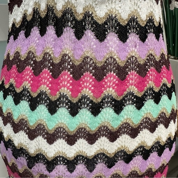 Y2k Guess Zig Zag Pattern Dress SZ Large Multicolor V-Nexk Coquette Knit GUC - Picture 4 of 8